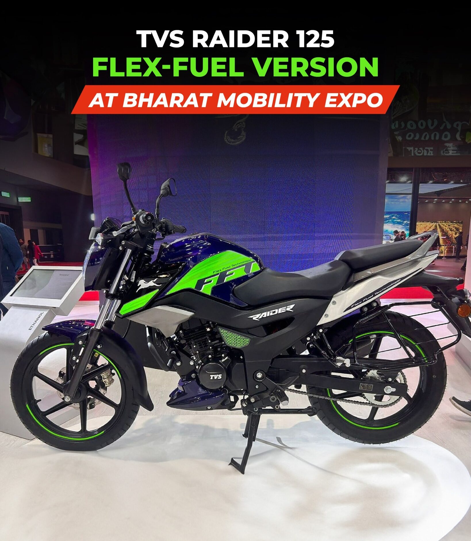 The TVS Raider 125 Flex-Fuel: Ride green with style.